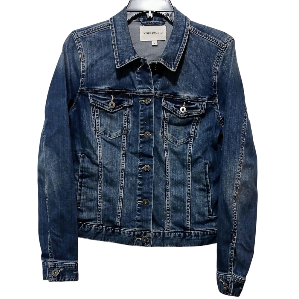 VINCE CAMUTO Women's Size M Tapered Blue Denim Trucker Jean Jacket